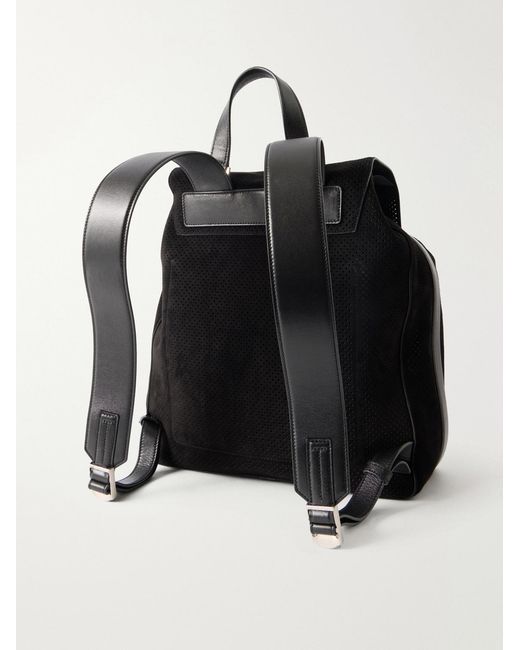 Tom Ford Black T Line Leather-trimmed Perforated Suede Backpack for men