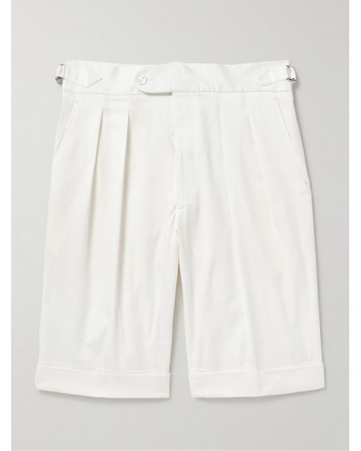 Richard James White Straight-leg Pleated Cotton-blend Twill Shorts for men