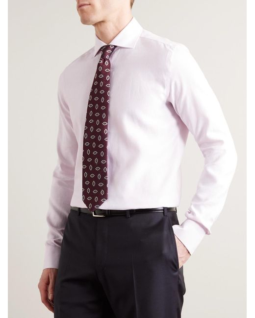 Canali Pink Cotton And Linen-blend Jacquard Shirt for men