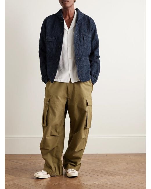 RRL Blue Deck Shawl-Collar Cotton-Blend Jacquard Overshirt for men