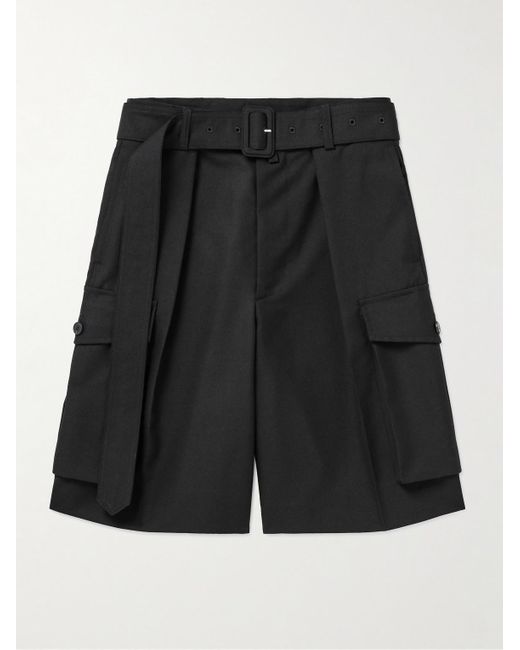 Dries Van Noten Black Piers Wide-leg Belted Wool Cargo Shorts for men