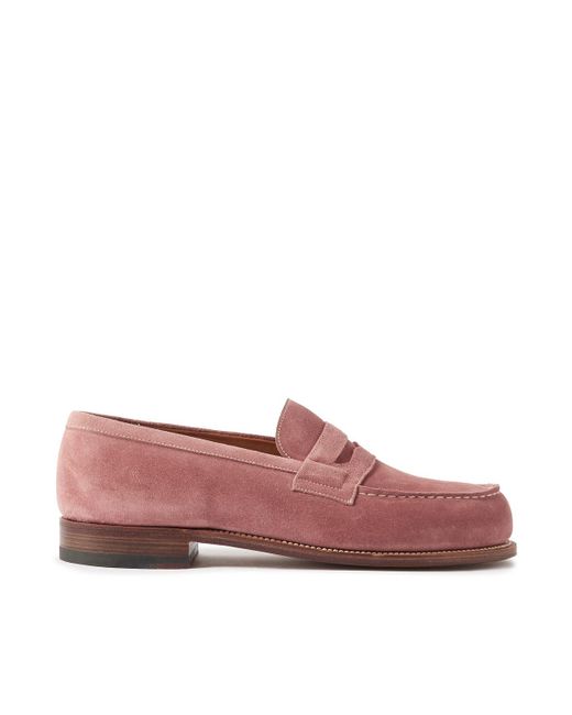 J.M. Weston Pink 180 Moccasin Suede Penny Loafers for men
