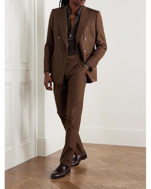 Tom Ford Brown Slim-Fit Silk Trousers for men