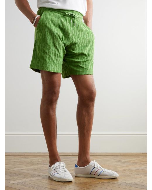 Frescobol Carioca Green Augusto Straight-Leg Organic Cotton Terry-Jacquard Shorts for men