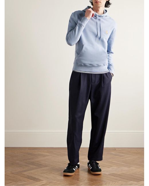 Felpa slim-fit in jersey di cotone con cappuccio e logo applicato Chillax Fox di Maison Kitsuné in Blue da Uomo