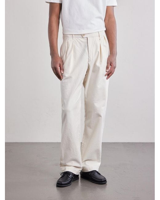 Hartford White Trunk Straight-Leg Pleated Cotton Woven Trousers for men