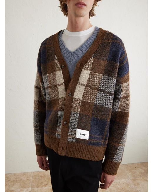 Palmer Logo-Appliquéd Checked Jacquard-Knit Cardigan di (w)taps in Black da Uomo