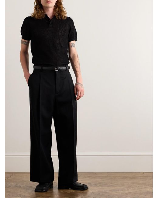 Jil Sander Black Wide-leg Pleated Grain De Poudre Wool Trousers for men