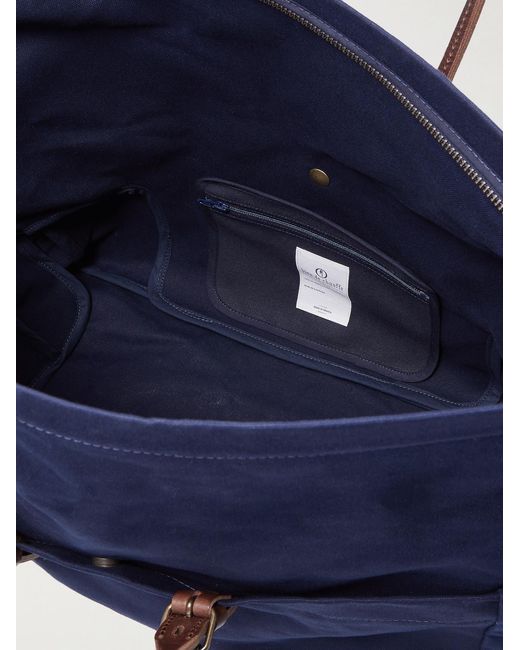 Bleu De Chauffe Blue Cabine Leather-Trimmed Cotton-Canvas Holdall for men