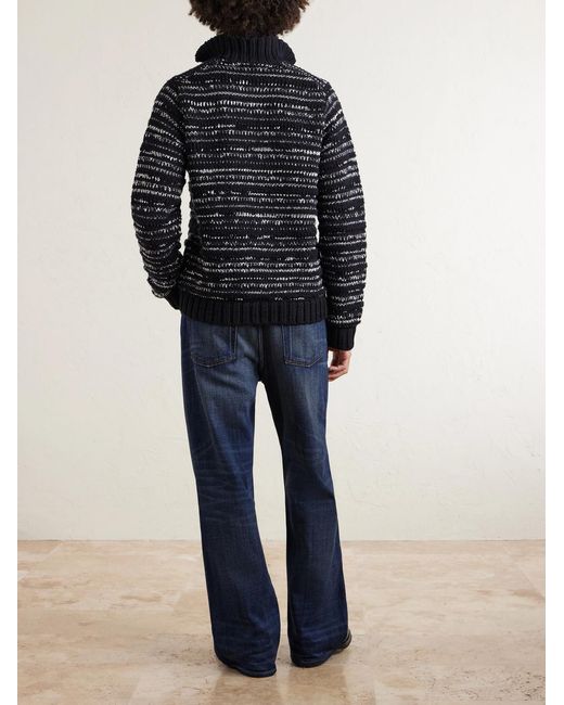 Sacai Blue Knitted Cotton-blend Polo Shirt for men