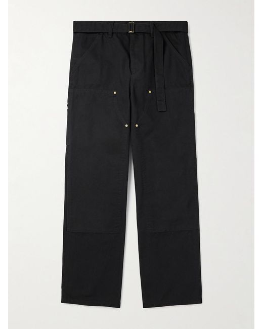 Sacai Black Carhartt Wip Straight-leg Belted Panelled Cotton-canvas Trousers for men