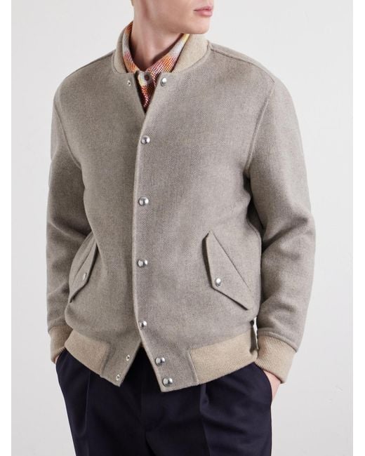 Eleventy Gray Wool And Cashmere-Blend Herringbone Bomber Jacket for men