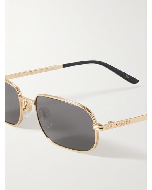 Gucci Metallic Rectangular-frame Gold-tone Sunglasses for men