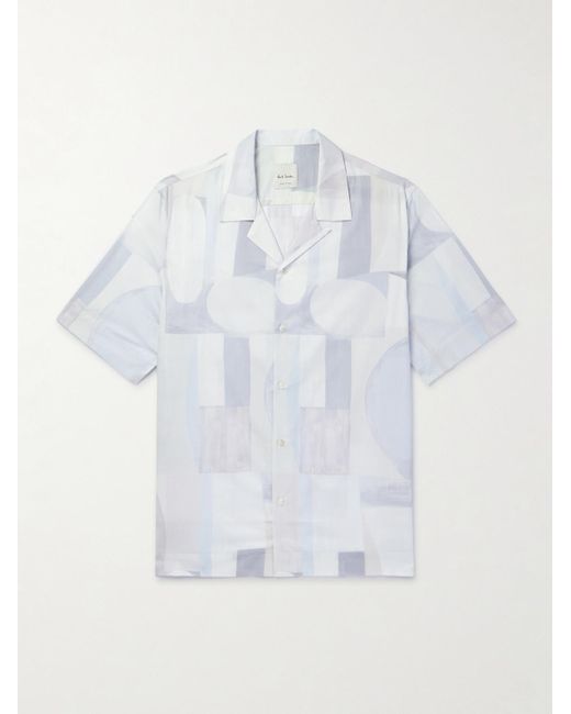 Paul Smith White Convertible-collar Printed Cotton-poplin Shirt for men