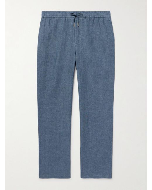 Mr P. Blue Edward Straight-Leg Linen-Chambray Drawstring Trousers for men