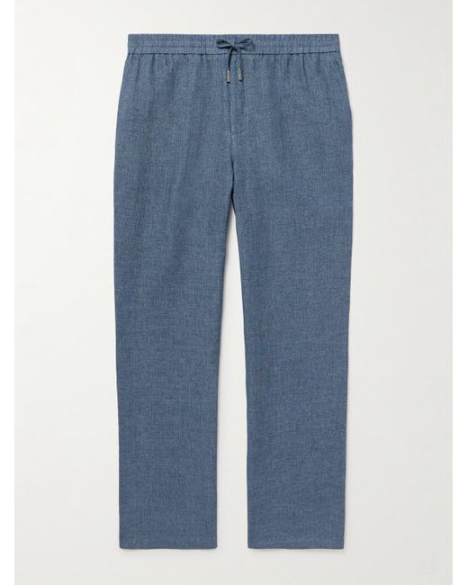Mr P. Blue Edward Straight-Leg Linen-Chambray Drawstring Trousers for men