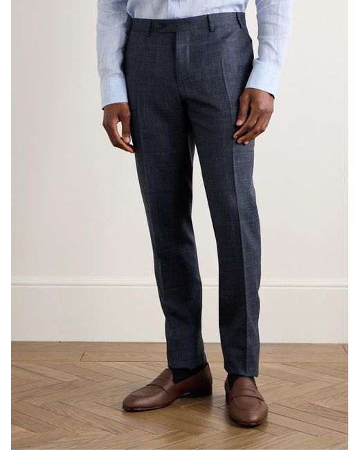 Canali Blue Slim-Fit Wool, Silk And Linen-Blend Suit Trousers for men