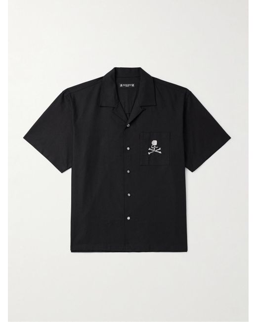 MASTERMIND WORLD Hemd aus Baumwoll-Canvas mit wandelbarem Kragen und Logostickerei in Black für Herren