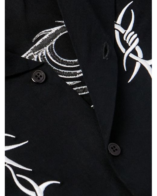 Local Authority Black Camp-collar Embroidered Cotton-twill Shirt for men