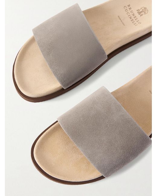 Brunello Cucinelli White Suede Slides for men