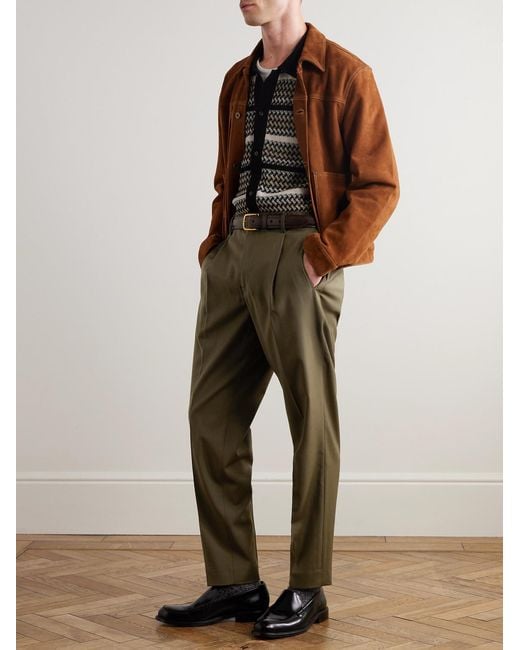 Barena Green Masco Slim-Fit Straight-Leg Pleated Virgin Wool Trousers for men