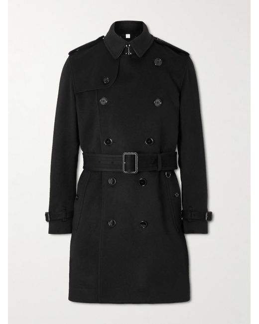 Cappotto doppiopetto in cashmere Kensington di Burberry in Black da Uomo