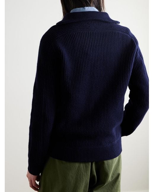 Polo Ralph Lauren Blue Logo-Embroidered Ribbed-Knit Wool And Cotton-Blend Cardigan for men