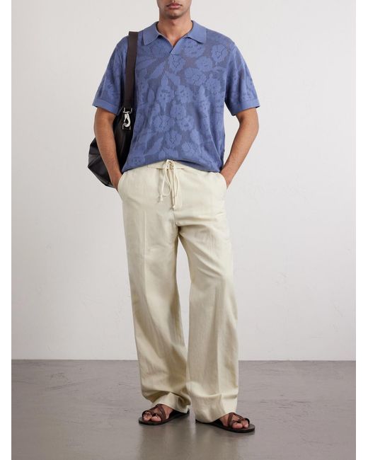 NN07 Blue Ryan Flower 60019 Knitted Cotton Polo Shirt for men