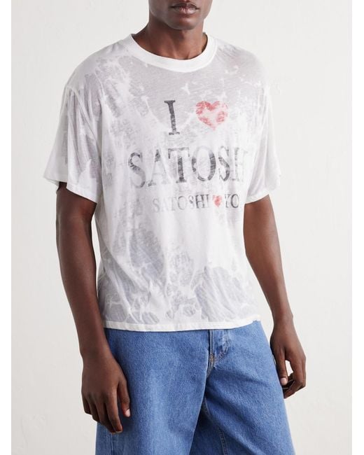Satoshi Nakamoto White I Love Satoshi Printed Distressed T-shirt for men