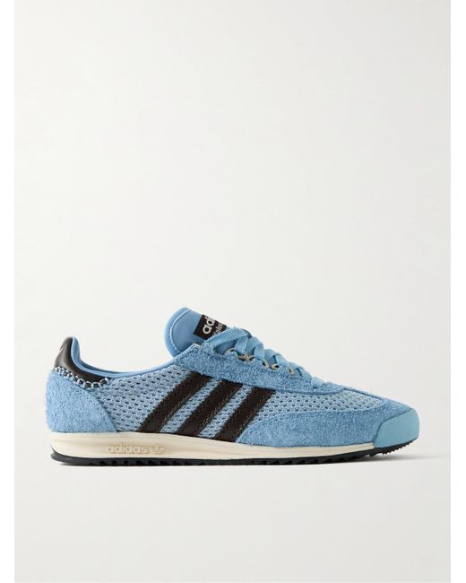 Adidas Originals Blue Wales Bonner Sl76 Leather-Trimmed Brushed-Suede And Mesh Sneakers for men