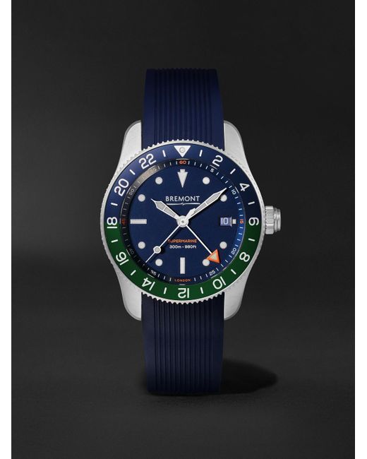Bremont Blue The Supermarine S302 Jet Automatic Gmt 40mm Stainless Steel And Rubber Watch for men