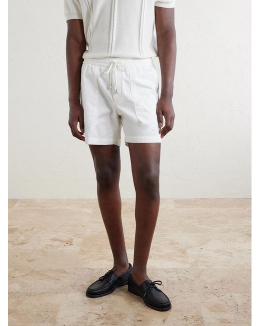 Mr P. White Straight-Leg Cotton Drawstring Shorts for men