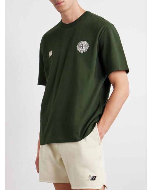Stone Island Green New Balance Logo-Print Cotton-Jersey T-Shirt for men