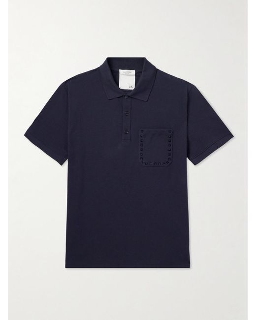 Valentino Garavani Blue Rockstud Embellished Cotton-piqué Polo Shirt for men