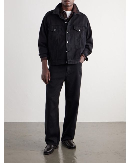 A.PRESSE Black Straight-leg Cotton And Silk-blend Piqué Trousers for men