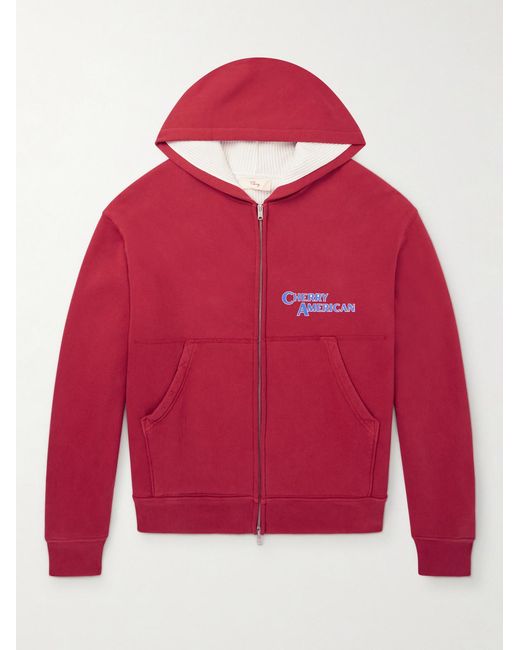 CHERRY LA Red Logo-Print Cotton-Jersey Zip-Up Hoodie for men
