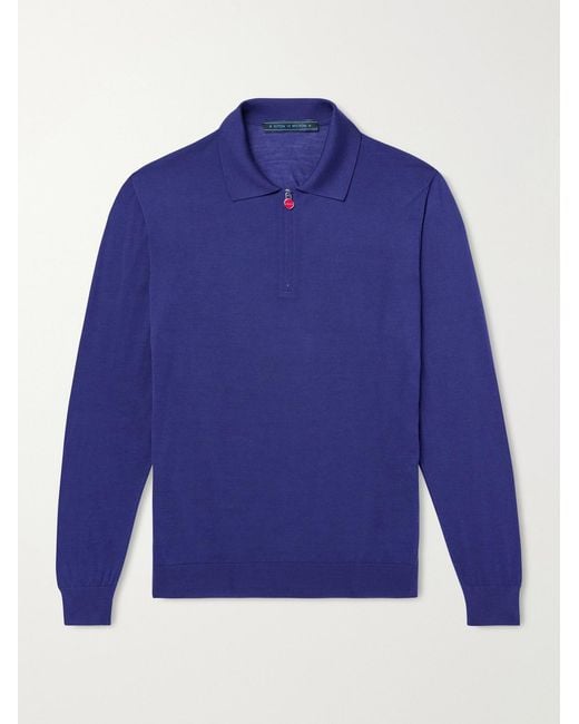 Kiton Wool Half-Zip Sweater in Blue für Herren
