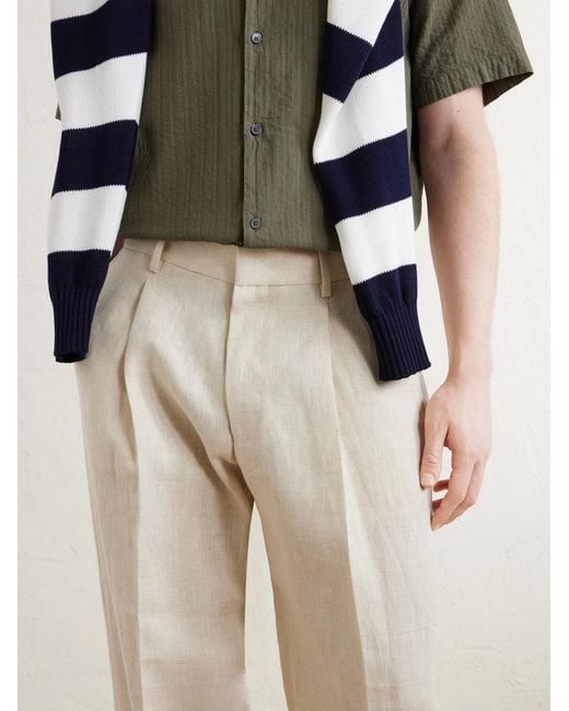 NN07 Natural Kay 1454 Straight-Leg Pleated Linen Trousers for men