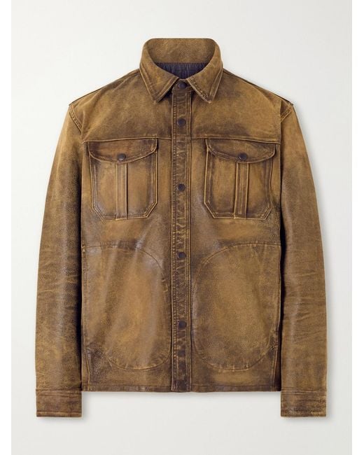 RRL Brown Distressed Leather Jacket for men