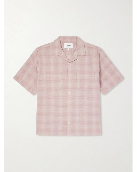 Corridor NYC Pink Convertible-Collar Checked Cotton And Linen-Blend Shirt for men