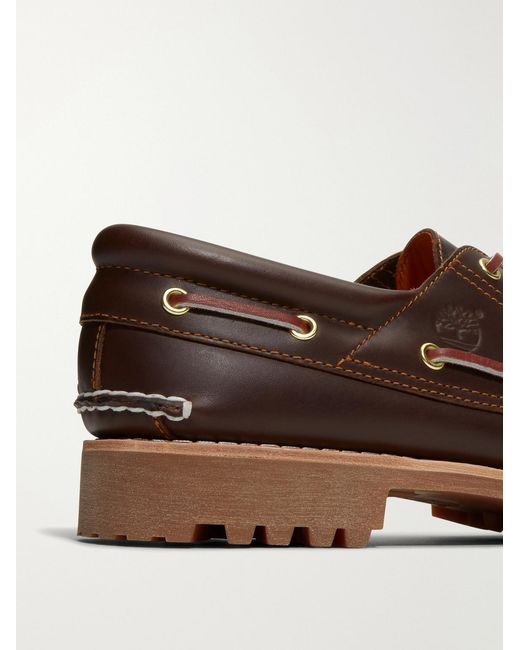Timberland Brown Authentic 3-Eye Lug Leather Boat Shoes for men