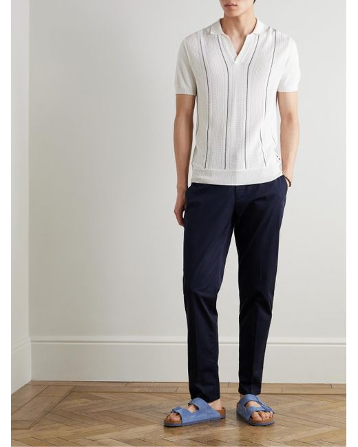 Orlebar Brown White Horton Slim-fit Ribbed Mulberry Silk And Organic Cotton-blend Polo Shirt for men