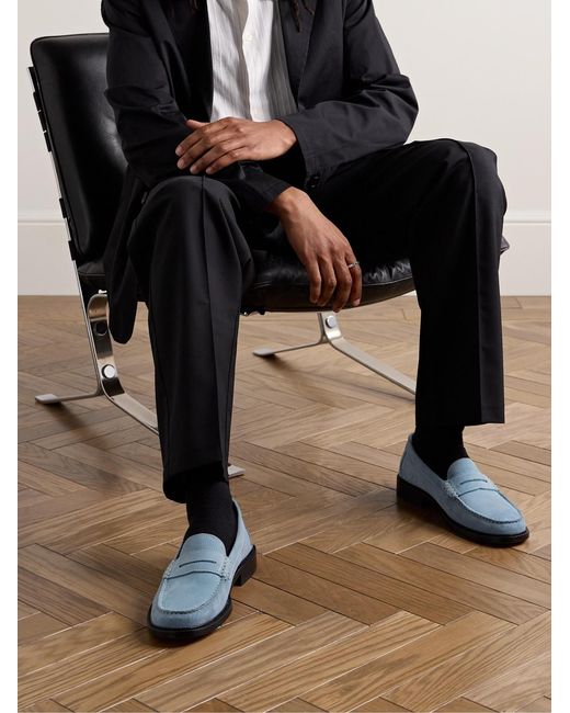 VINNY'S Blue Yardee Suede Penny Loafers for men