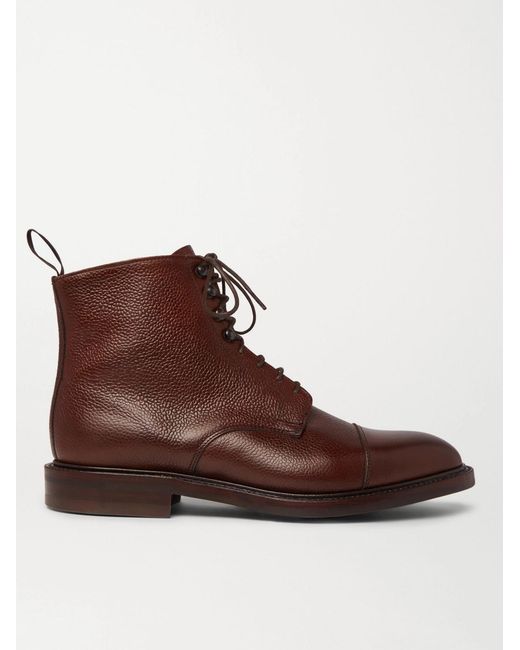 Kingsman Brown George Cleverley Cap-Toe Pebble-Grain Leather Boots for men