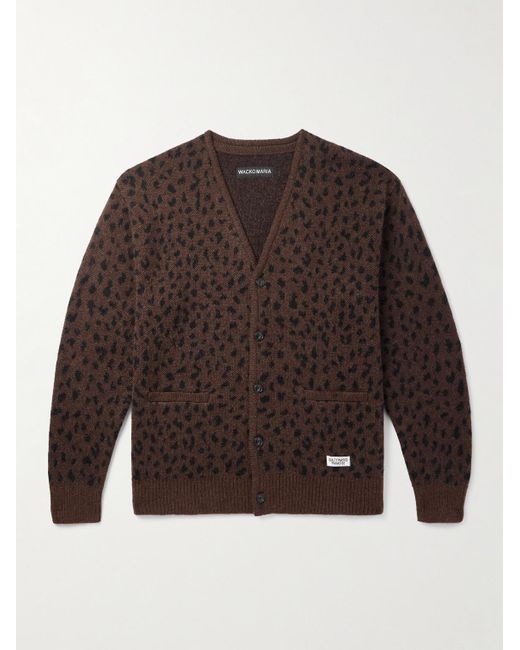 Wacko Maria Brown Leopard-Print Woven Cardigan for men