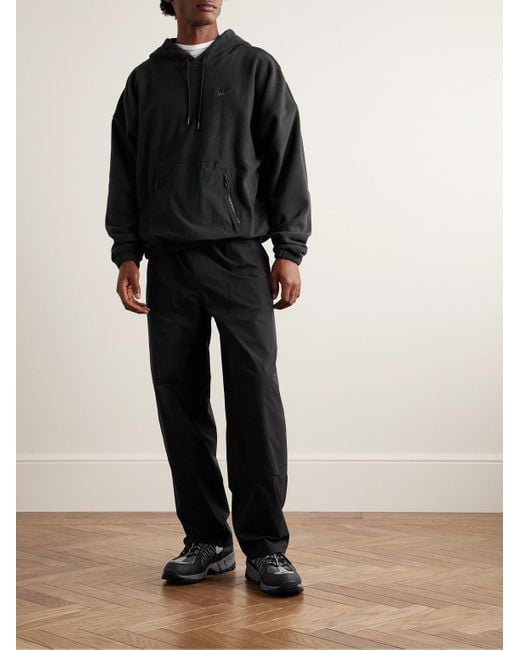 Nike Black Club Nylon-trimmed Logo-embroidered Fleece Hoodie for men