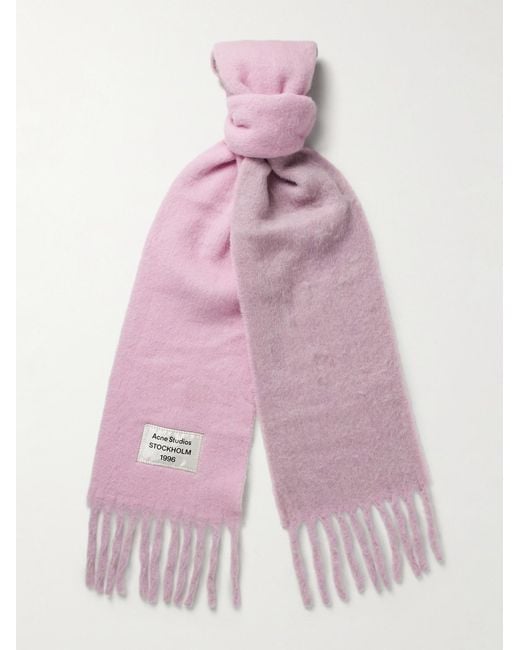 Acne Pink Volly Colour-Block Fringed Logo-Appliquéd Alpaca-Blend Scarf for men