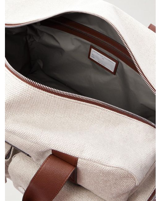 Brunello Cucinelli Natural Leather-trimmed Canvas Weekend Bag for men