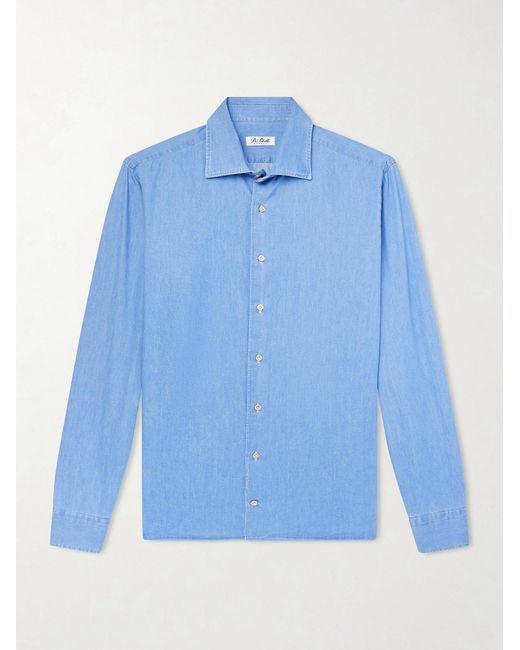 De Petrillo Blue Cotton-Chambray Shirt for men