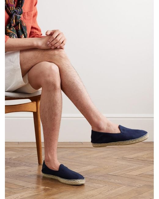 Drake's Blue Herringbone Cotton-canvas Espadrilles for men